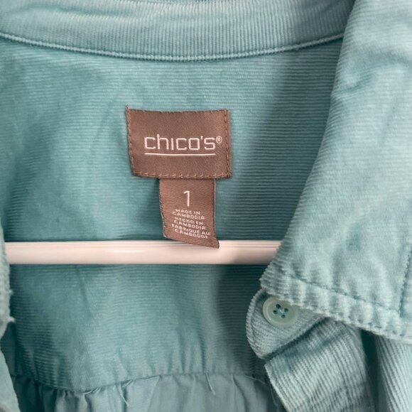 Chico’s Baby Cord Button-Front Shirt, Aqua Reef Size 1 Med 🌊 For a good cause! - Picture 5 of 8